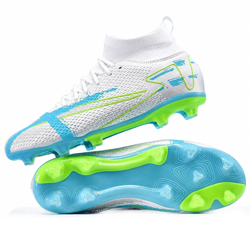 White and lime high-collar artificial-grass football boots
