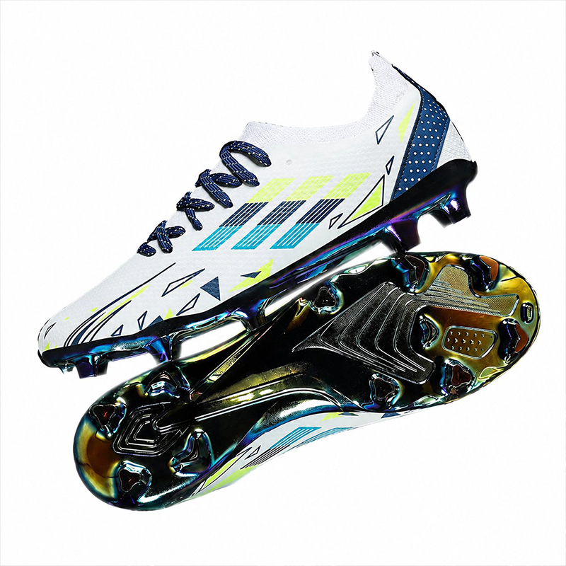 White and blue low-cut firm-ground football boots