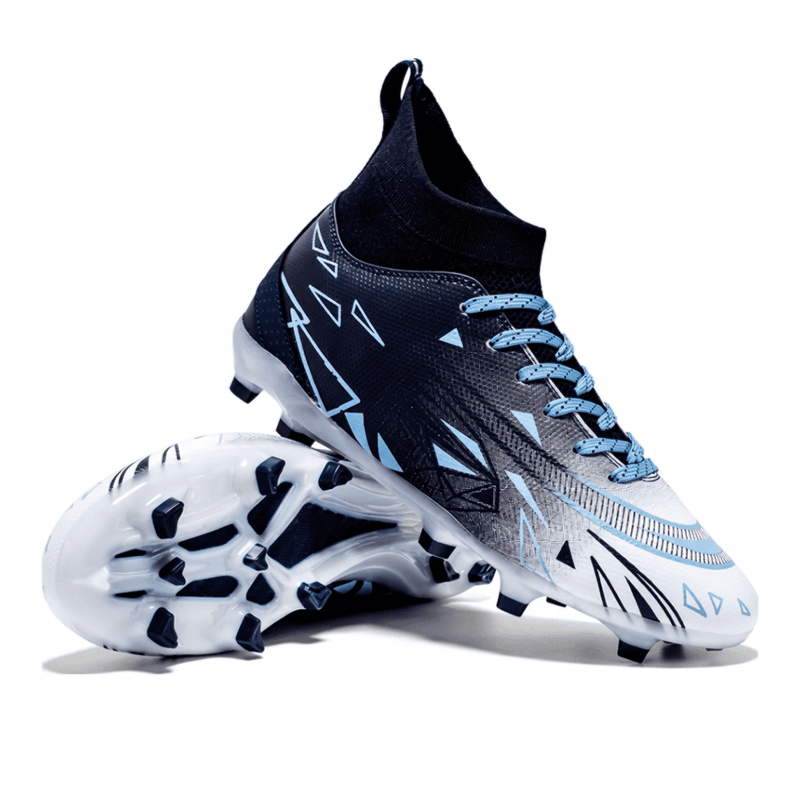 Navy high-cut artificial-grass football boots